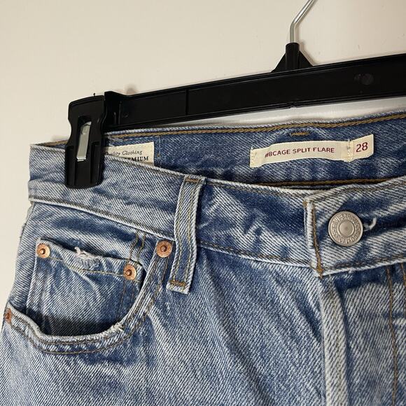 Levi's premium ribcage split flare leg medium wash jeans high waist size US 28 - Picture 4 of 7